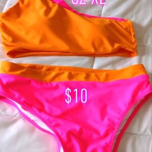 Two piece orange & pink bikini